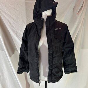 Like New - Girl's Medium (10/12) Black hooded Zip Up Interchange Columbia jacket